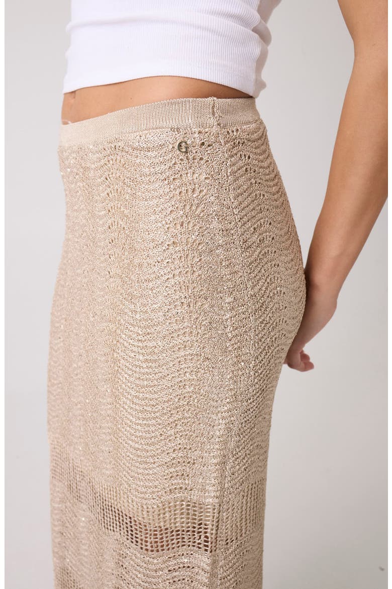 Pointelle Stitch Sequin Midi Skirt, Alternate, color, RUST