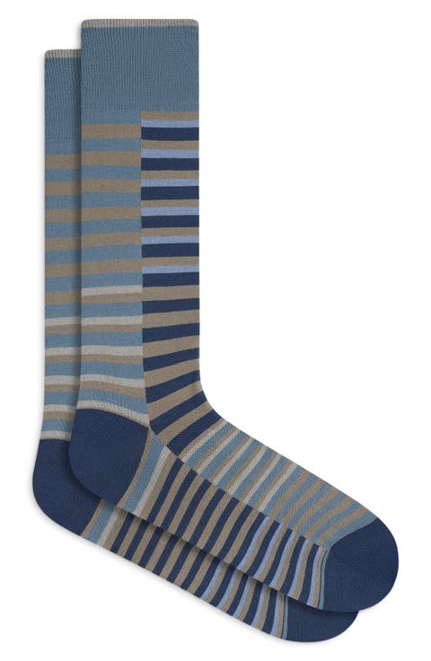 Broken Stripe Mercerized Cotton Blend Dress Socks