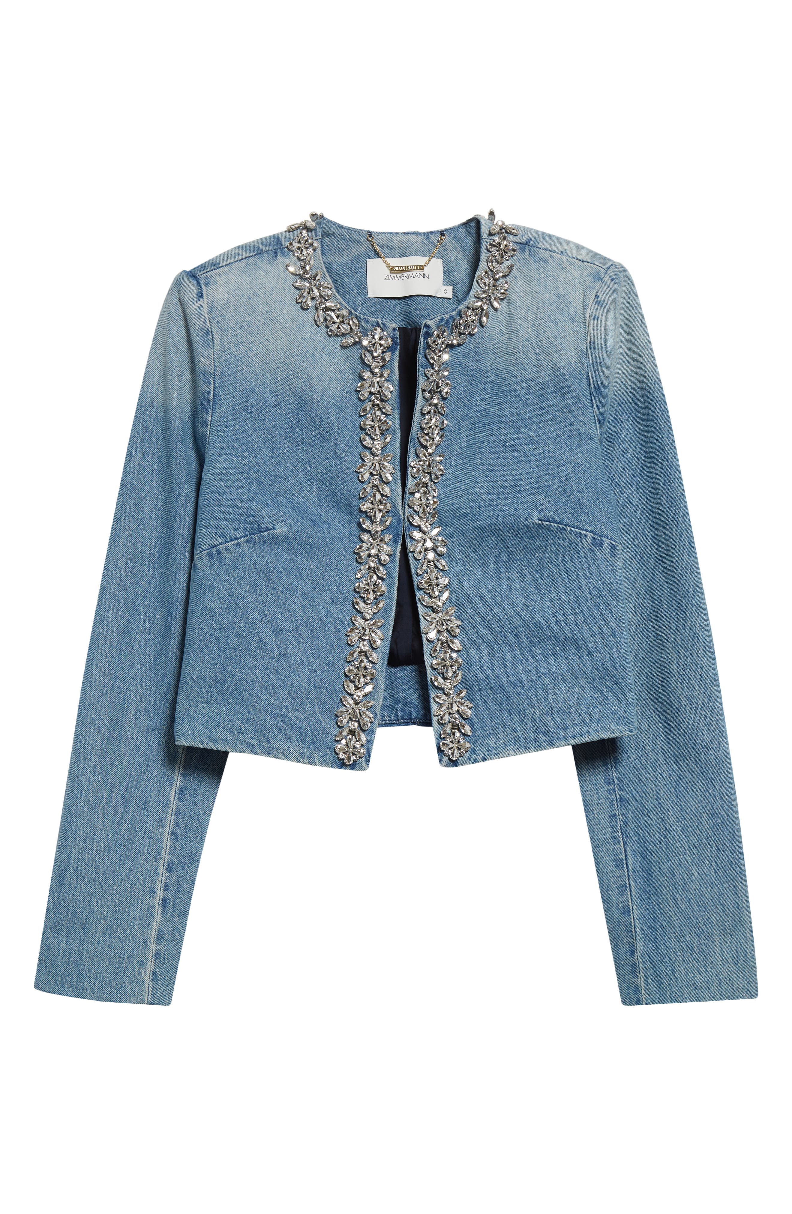 Zimmermann Womens Crush Embellished-trim Denim Jacket Blue Moon Xs