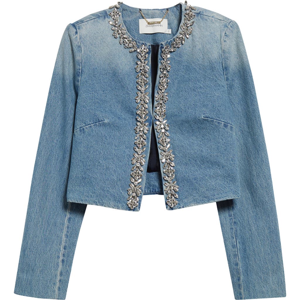 Zimmermann Womens Crush Embellished-trim Denim Jacket Blue Moon Xs