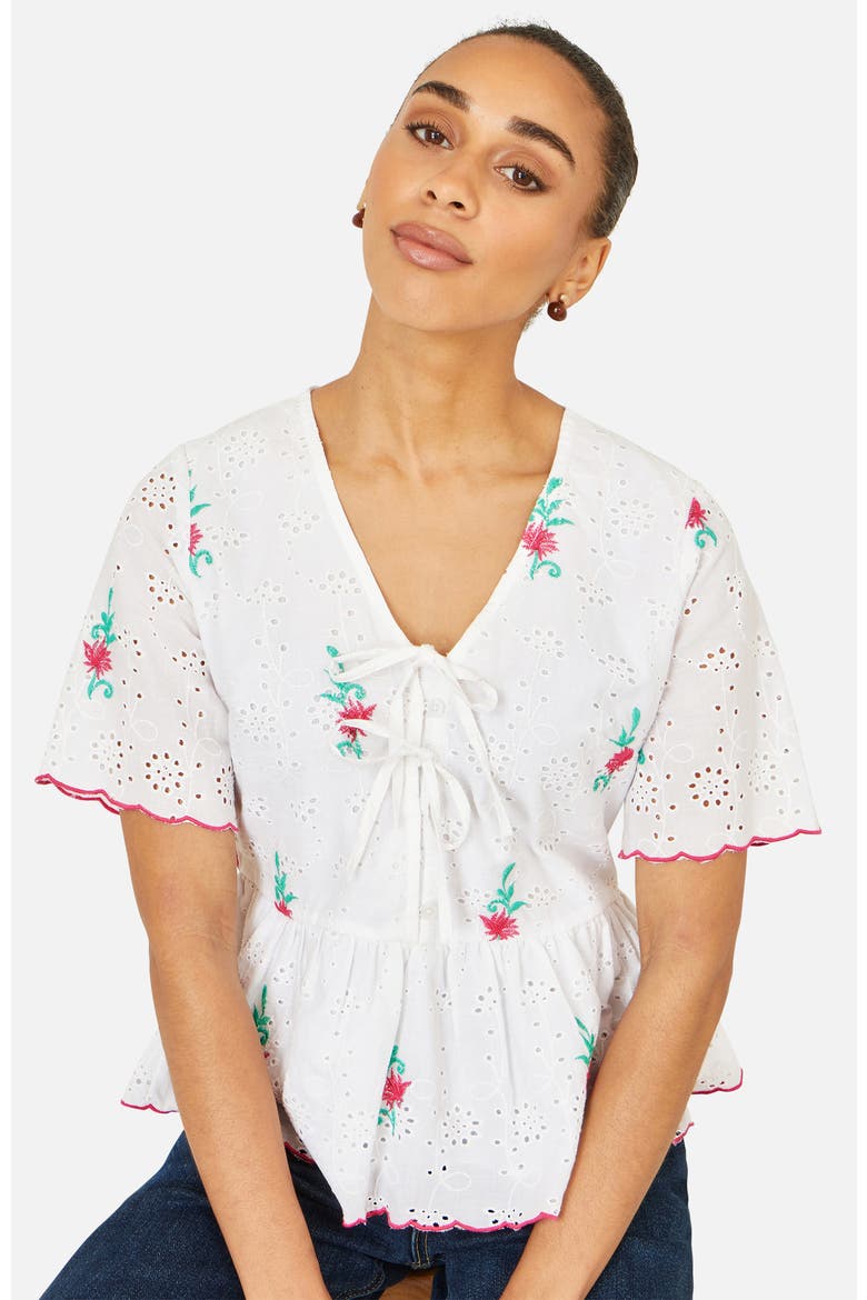 Broderie Anglaise Embroidered Tie Top, Alternate, color, White