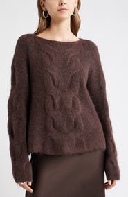 Open Edit Cable Boatneck Sweater