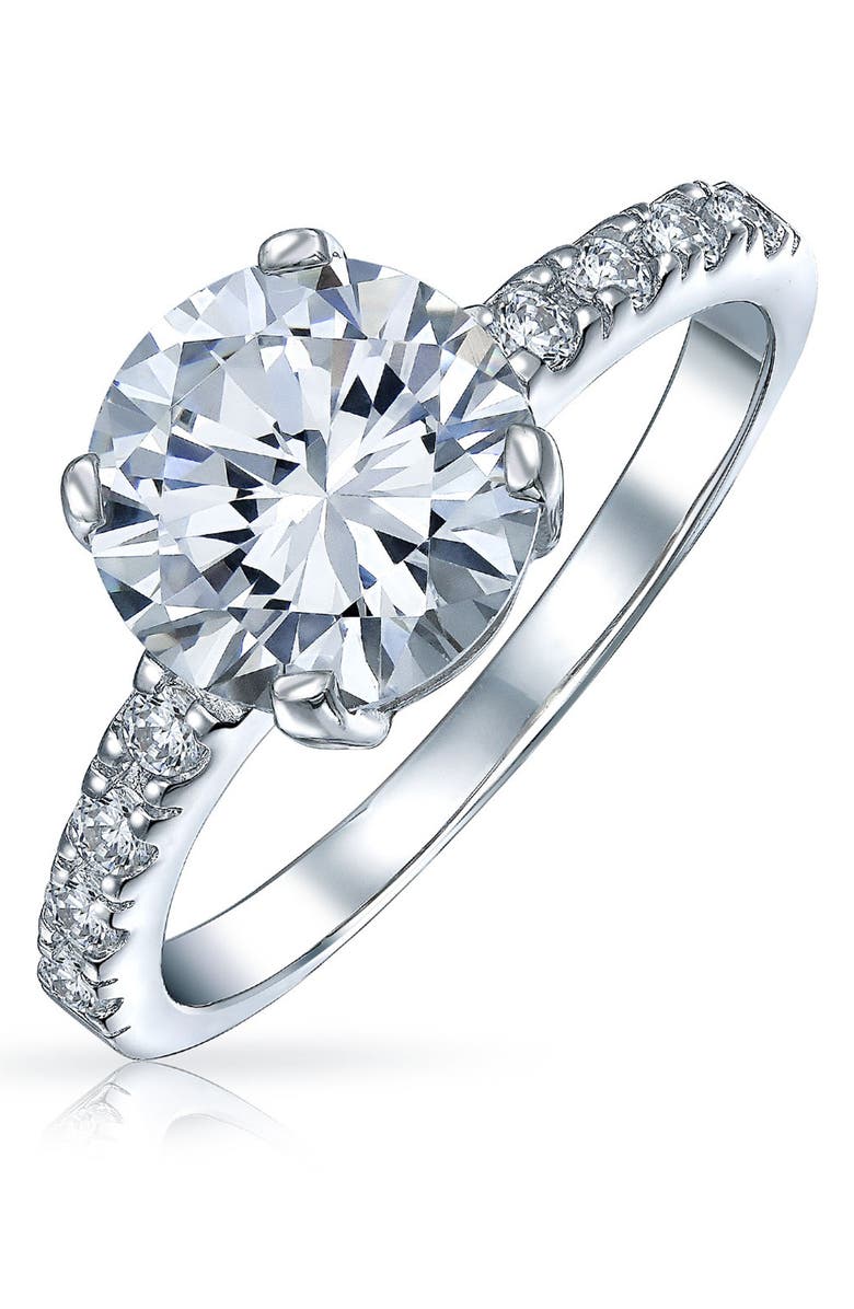 BLING JEWELRY Round Brilliant Solitaire Cubic Zirconia Ring, Main, color,