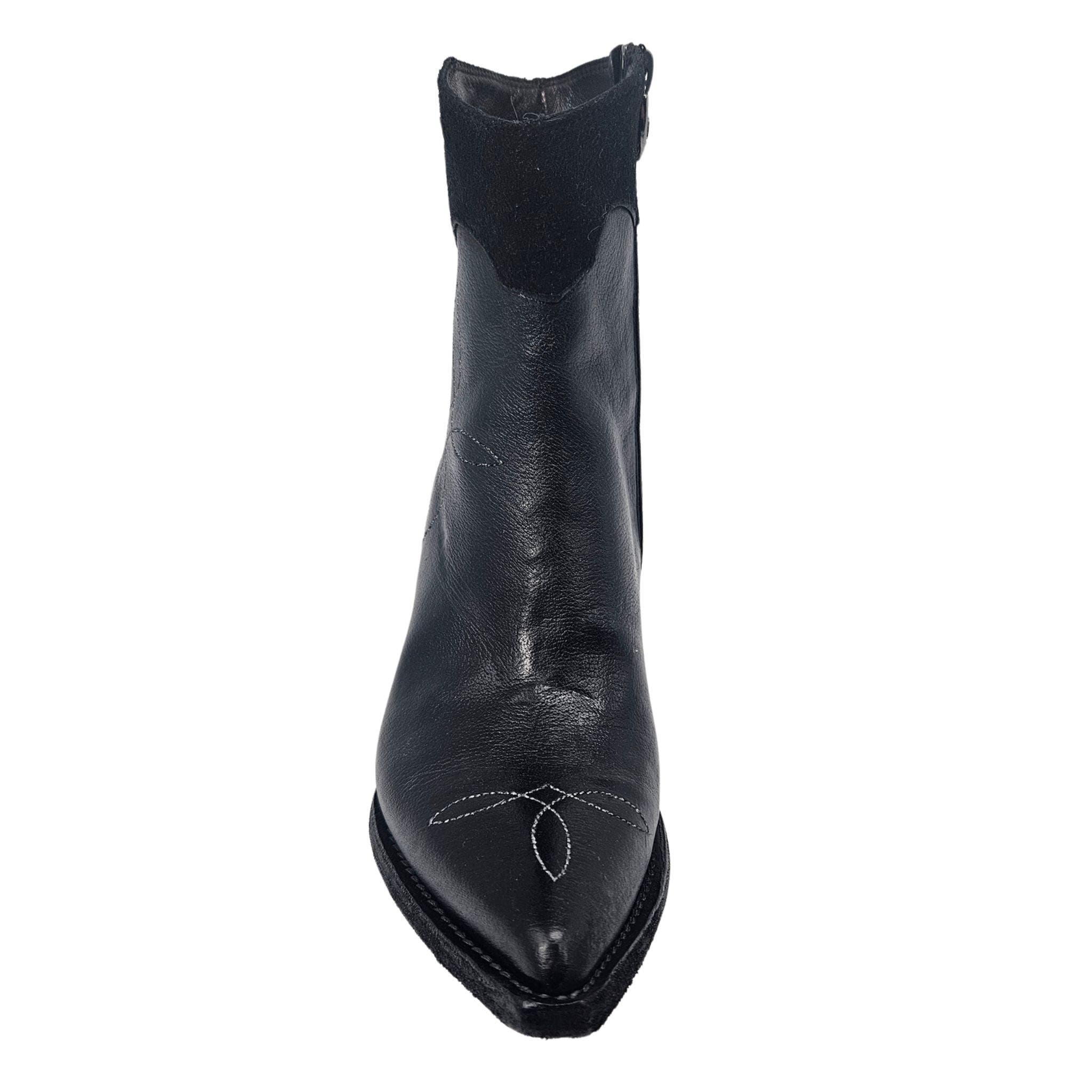 Cowboy Pointy Toe Star Ankle Boots, Alternate, color, black
