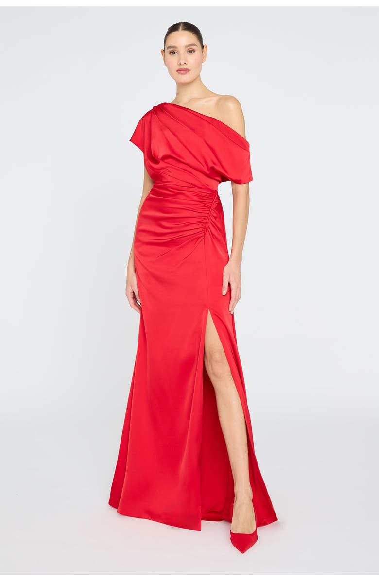 Theia Kacey Asymmetrical Gown, Main, color, Poppy