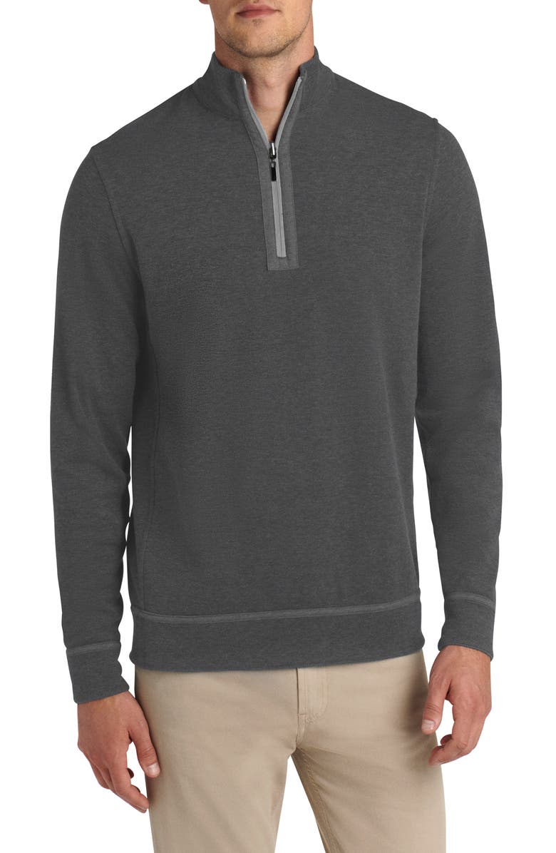 Bugatchi Reversible Quarter Zip Cotton Blend Pullover, Alternate, color, Cement