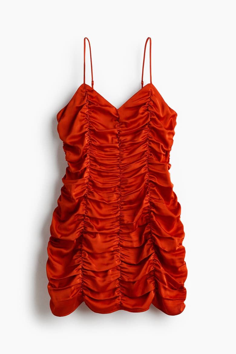 Ruched Satin Dress, Alternate, color, Bright orange
