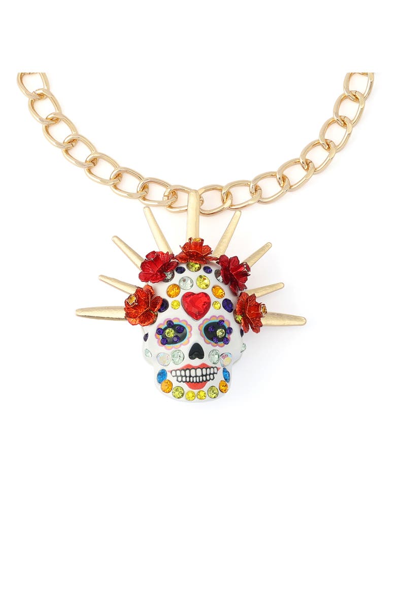 Sugar Skull Bride Crown Pendant Necklace, Alternate, color, RED