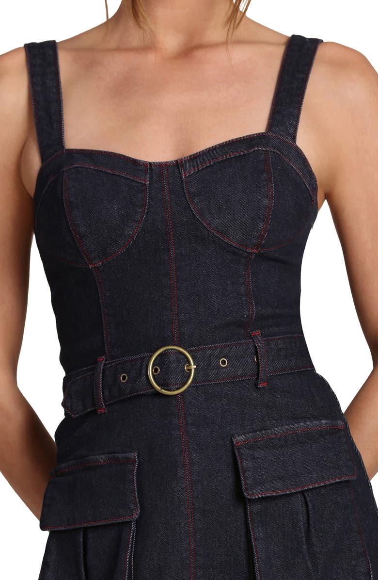 Avec Les Filles Belted Sleeveless Utility Denim Minidress, Alternate, color, Victoria Wash