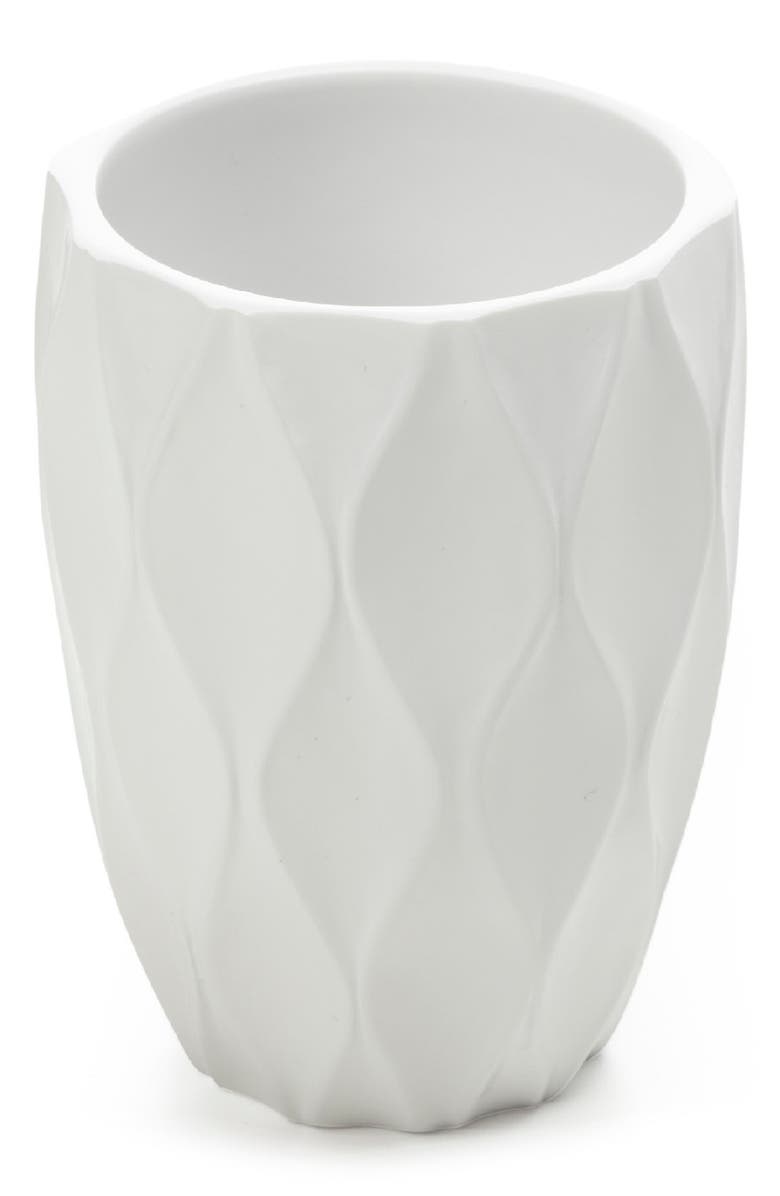 ROSELLI TRADING COMPANY Wave Bathroom Tumbler, Main, color, White Resin