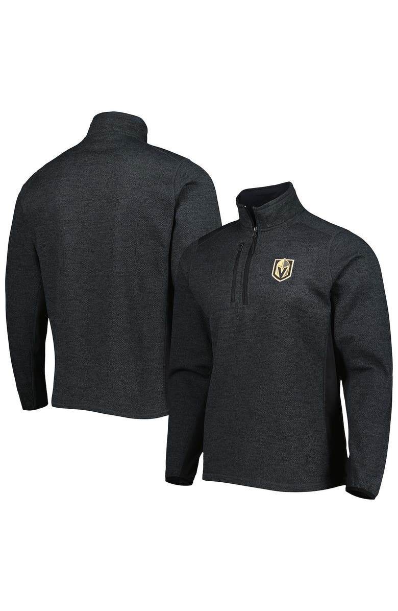 ANTIGUA Men's Antigua Heathered Black Vegas Golden Knights Course Quarter-Zip Jacket, Main, color, Heather Black