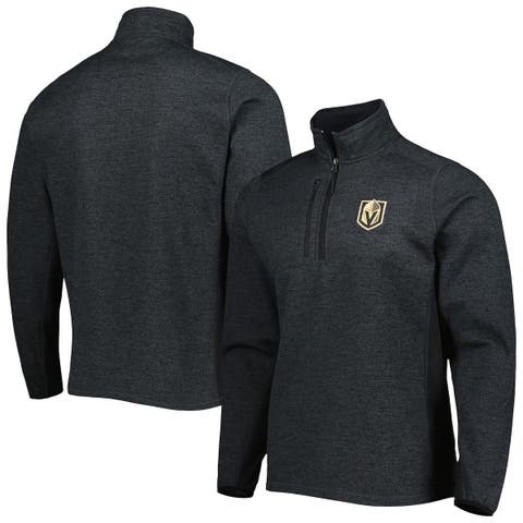 Men's Antigua Heathered Black Vegas Golden Knights Course Quarter-Zip Jacket