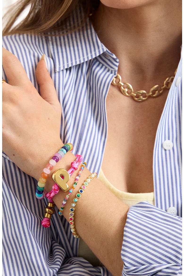 Knotty Initial Bracelet, Alternate, color, HOT PINK/ GOLD