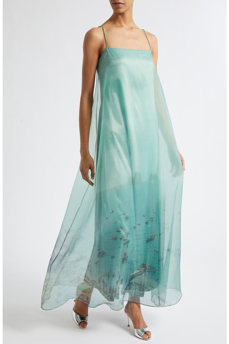 organza maxi dress for women Women's Finna Fit and Flare Pleated Silk Organza Maxi Dress S/M/L/Customize Blue Grey MEAN BLVD Blue Grey / M