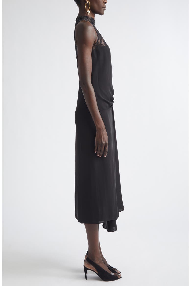 Lace Yoke Silk Georgette Gown, Alternate, color, BLACK