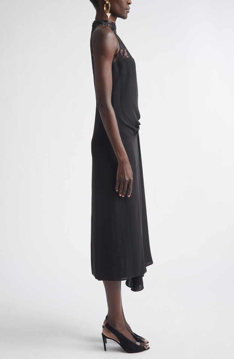 Valentino Lace Yoke Silk Georgette Gown, Alternate, color, Black