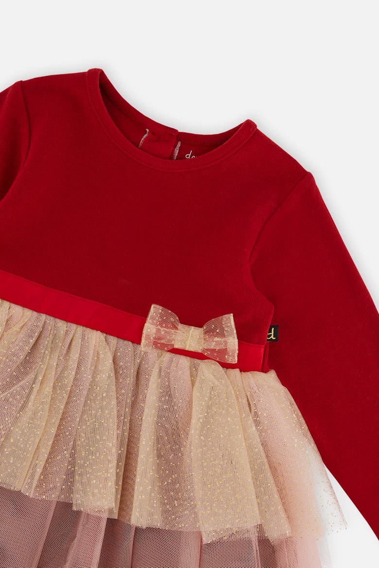 Bi-Material Bow Waist Glittering Skirt Dress, Alternate, color, Rouge