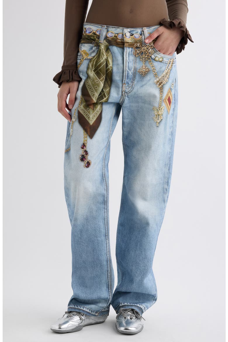 Pazer Jeweled Embellished Jeans, Main, color, LIGHT BLUE