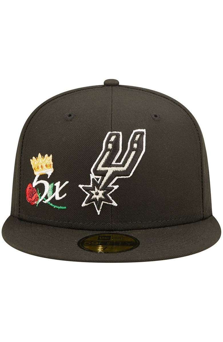 New Era Men's New Era Black San Antonio Spurs 5x NBA Finals Champions Crown 59FIFTY Fitted Hat, Alternate, color,