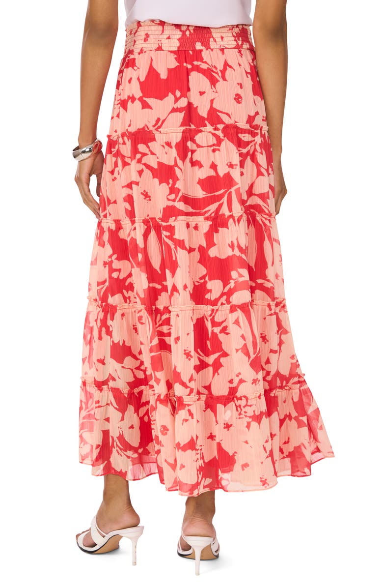Vince Camuto Floral Tiered Smocked Waist Maxi Skirt, Alternate, color, Cayenne