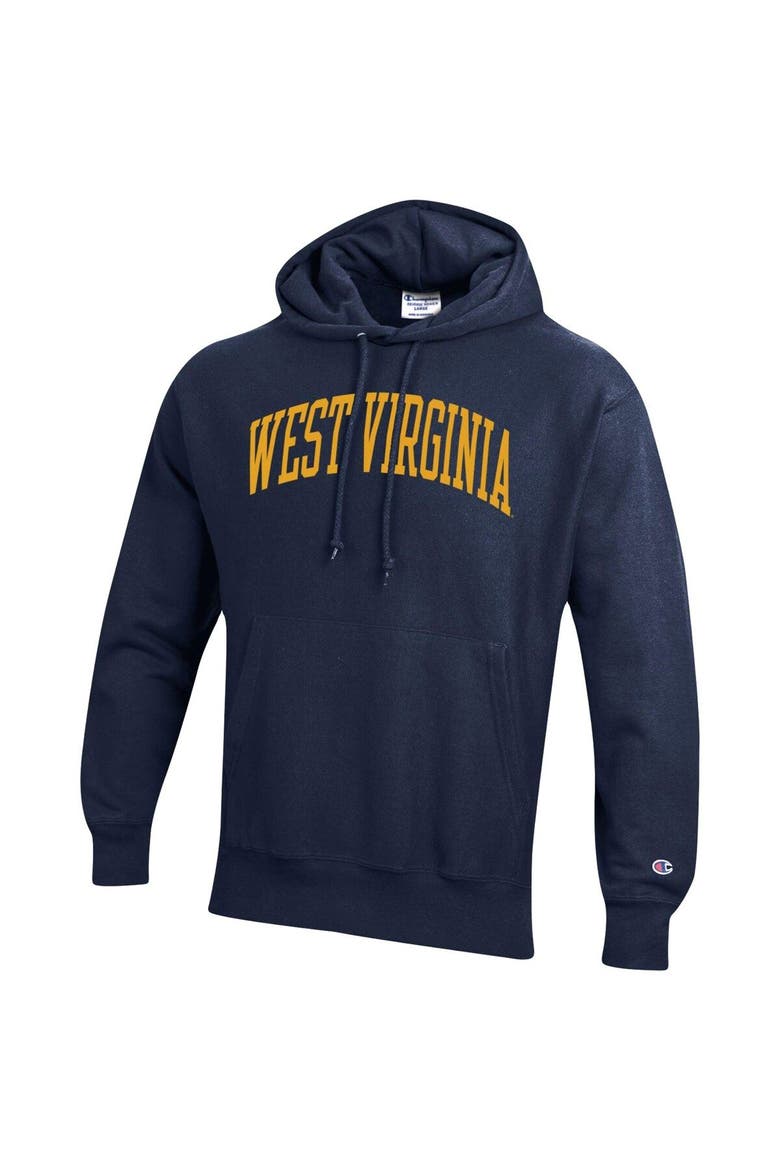 Men's Champion Navy West Virginia Mountaineers Team Arch Reverse Weave Pullover Hoodie, Alternate, color, Navy