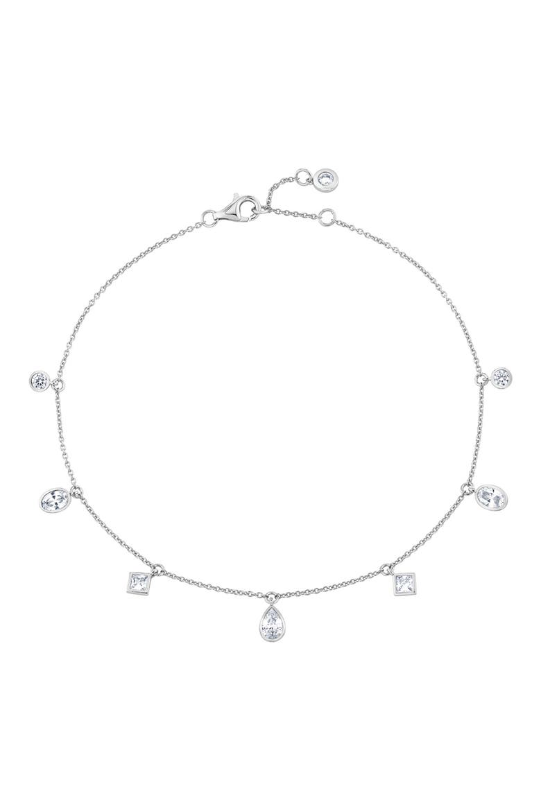 Multicut Cubic Zirconia Charm Anklet, Main, color, PURE PLATINUM / CLEAR STONE