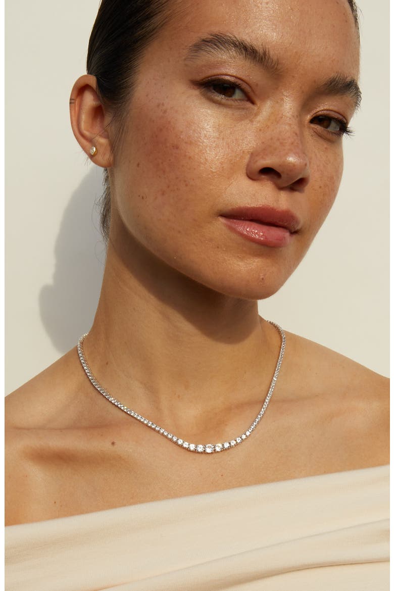 Lab Grown White Sapphire Graduated Modern Tennis Necklace, Alternate, color, White Gold Vermeil