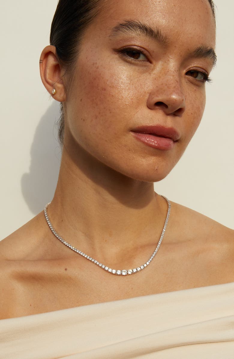 Aurate New York Lab Grown White Sapphire Graduated Modern Tennis Necklace, Alternate, color, White Vermeil