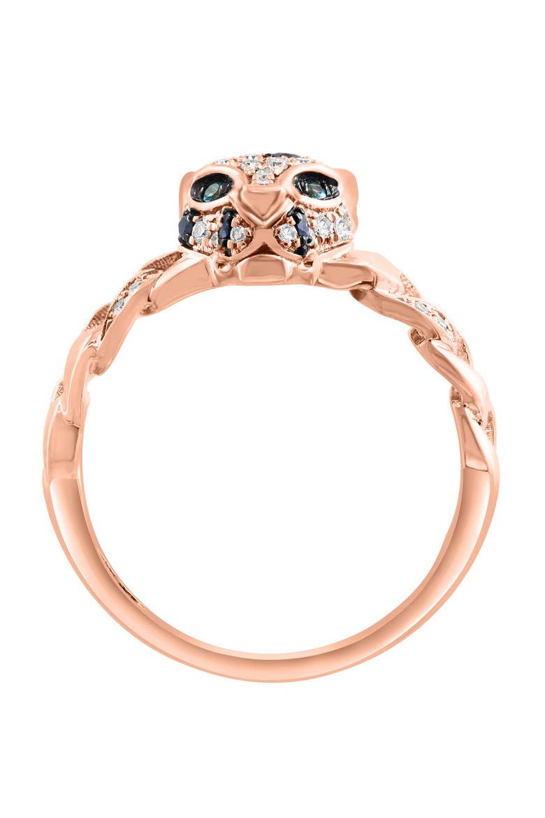 14K Rose Gold Black Diamond & Emerald Panther Head Ring, Alternate, color, 14K Gold