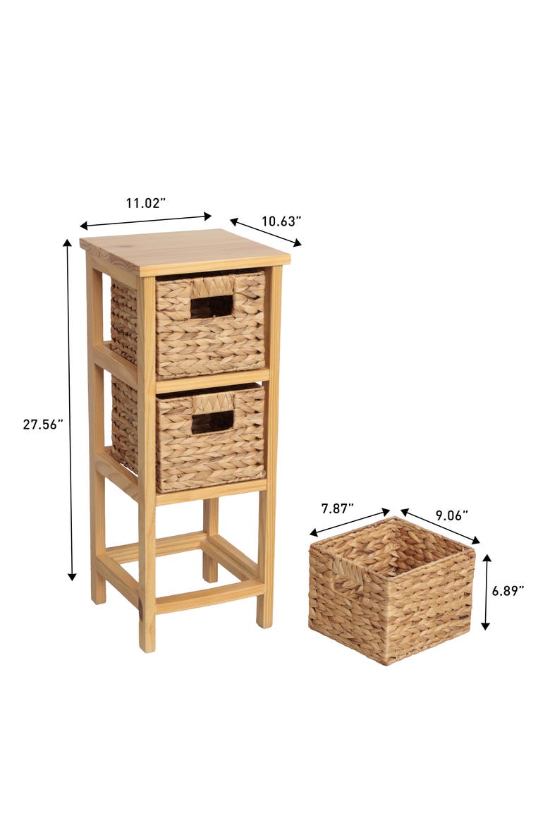 Cohen Coastal Handcrafted Pine Wood 3-Tier Storage Cabinet with 3 Water Hyacinth Woven Baskets, Alternate, color, Natural