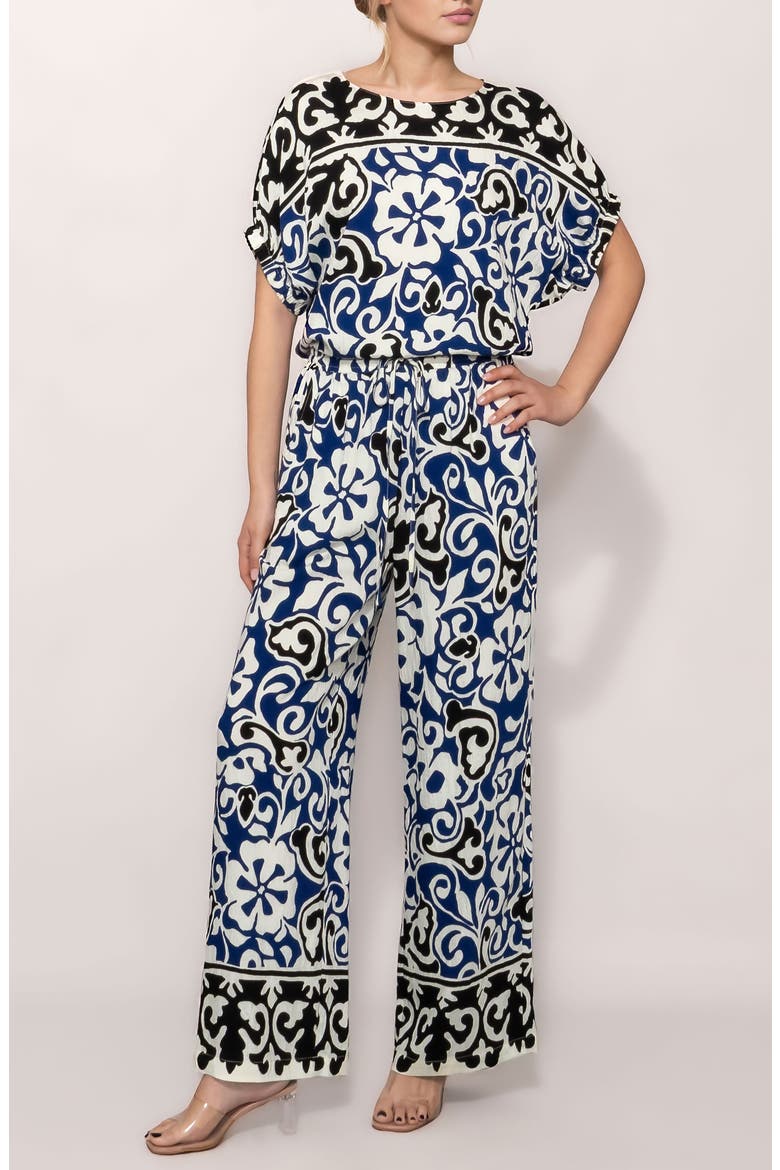 Floral Print Short Sleeve Top, Alternate, color, BLUE BLACK MULTI