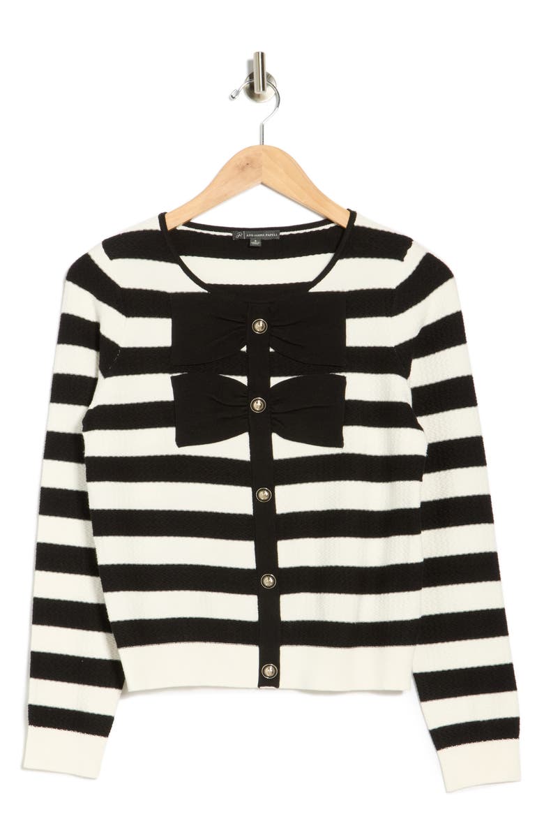 Adrianna Papell Contrast Tipped Bow Sweater, Alternate, color, Ivory/ Black