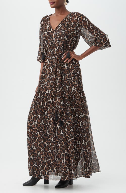 Trina Turk Shalina Leopard Print Balloon Sleeve Chiffon Maxi Dress In Brown