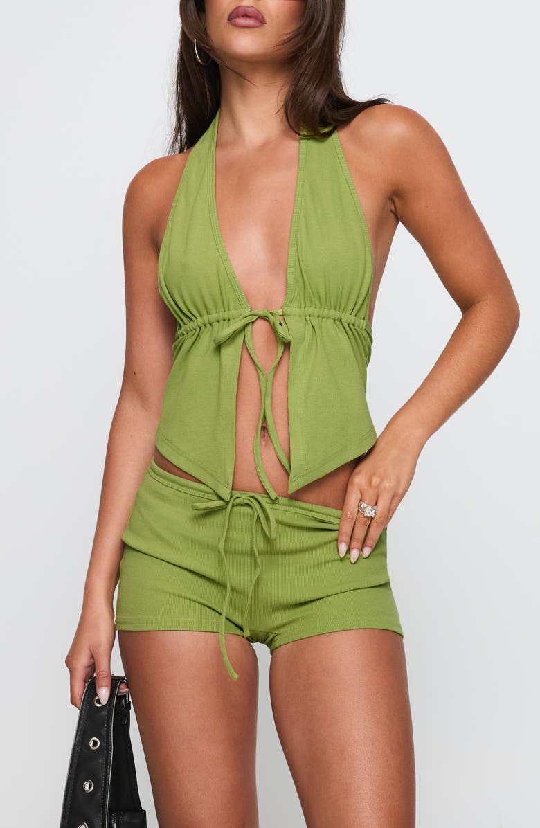 Princess Polly Obviously Open Front Halter Top, Main, color, Green