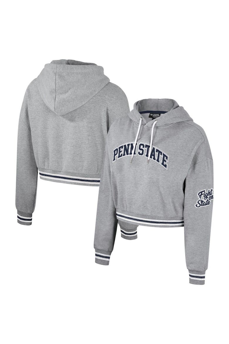 Women's The Wild Collective Heather Gray Penn State Nittany Lions Cropped Shimmer Pullover Hoodie, Main, color, Heather Gray