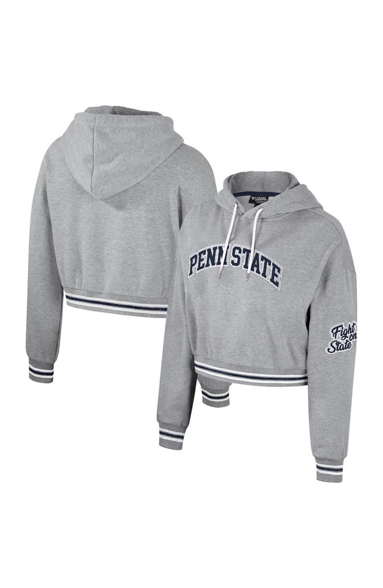 THE WILD COLLECTIVE Women's The Wild Collective Heather Gray Penn State Nittany Lions Cropped Shimmer Pullover Hoodie, Main, color, Heather Gray