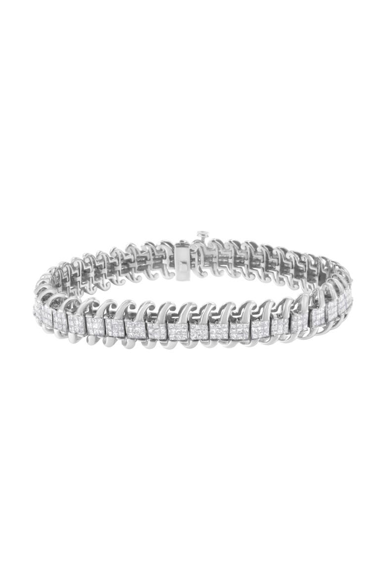 14K White Gold 5.0 Cttw Diamond  Wavy S-Link Tennis Bracelet, Main, color, White