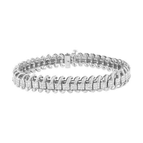 14K White Gold 5.0 Cttw Diamond Wavy S-Link Tennis Bracelet