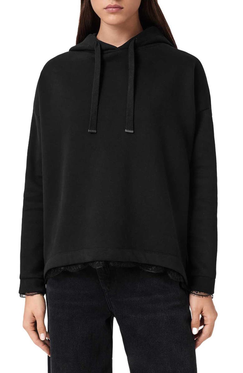 AllSaints Nia Lace High-Low Hoodie, Main, color, 