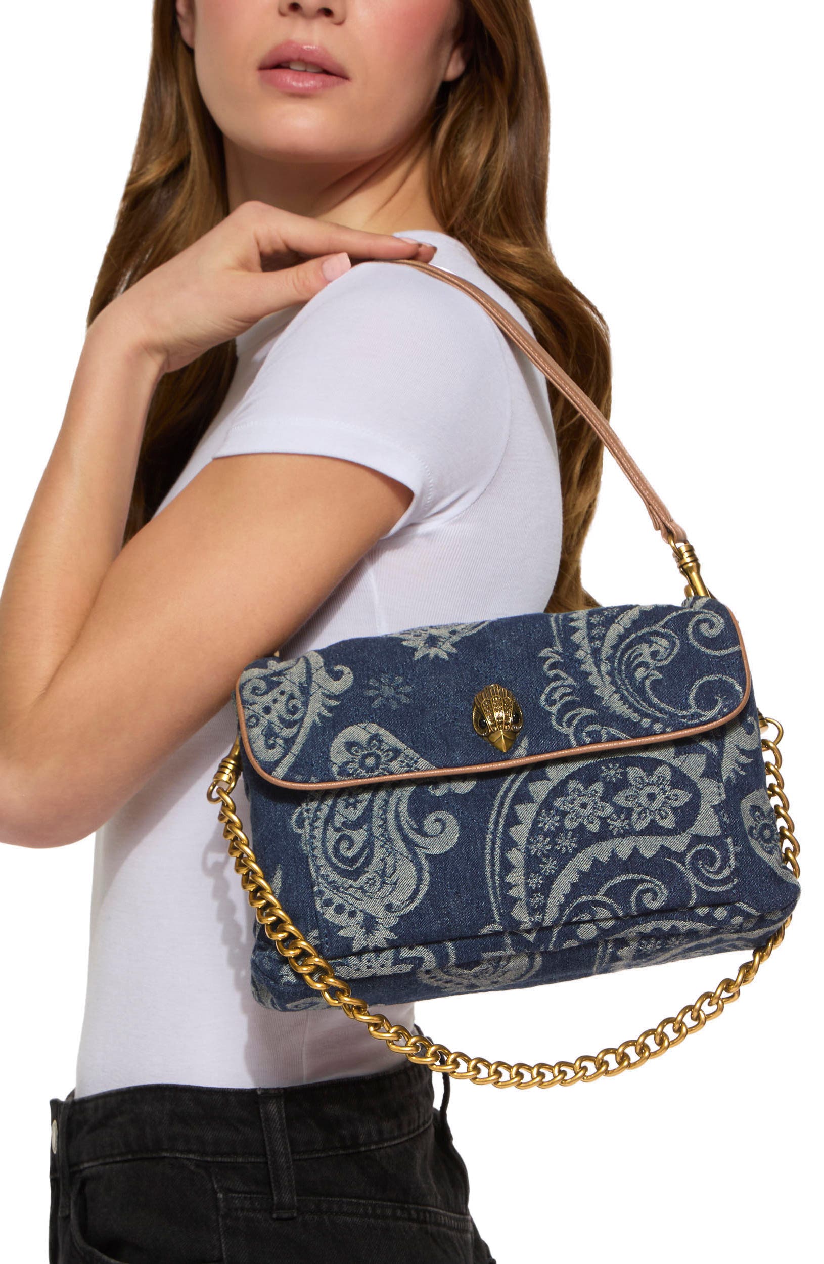 Celia Paisley Jacquard Denim Shoulder Bag, Alternate, color, DENIM