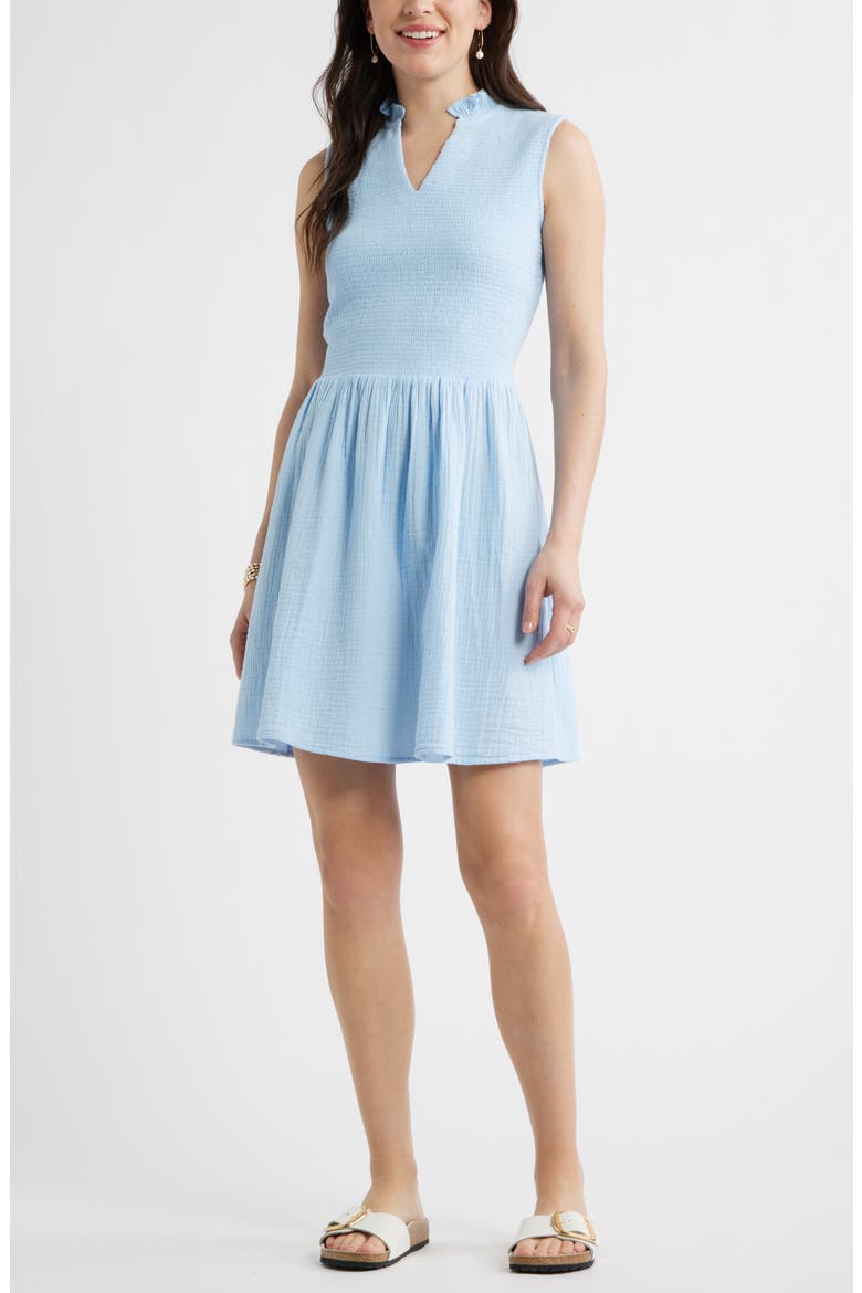 Smock Gauze Minidress, Main, color, BLUE WINDSURFER