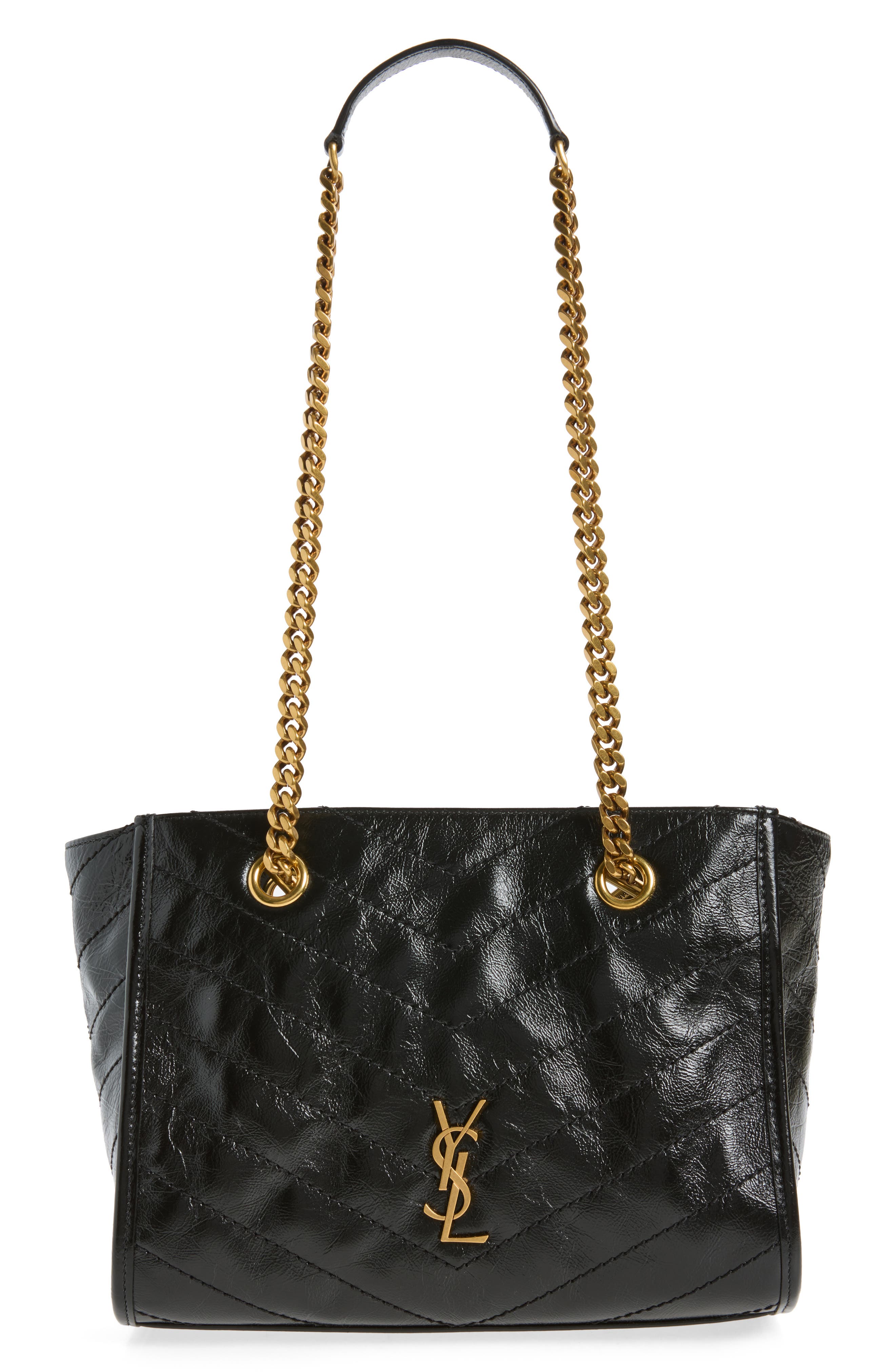 Small Niki Matelassé Leather Shopping Tote, Main, color, BLACK