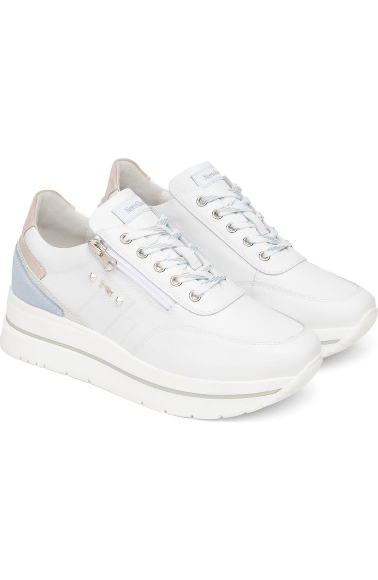 NeroGiardini Side Zip Wedge Sneaker, Main, color, White