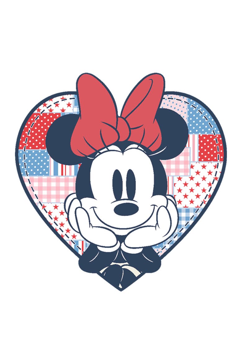 Women's Minnie Mouse Cute Patchwork Heart  Graphic T-Shirt, Alternate, color, White