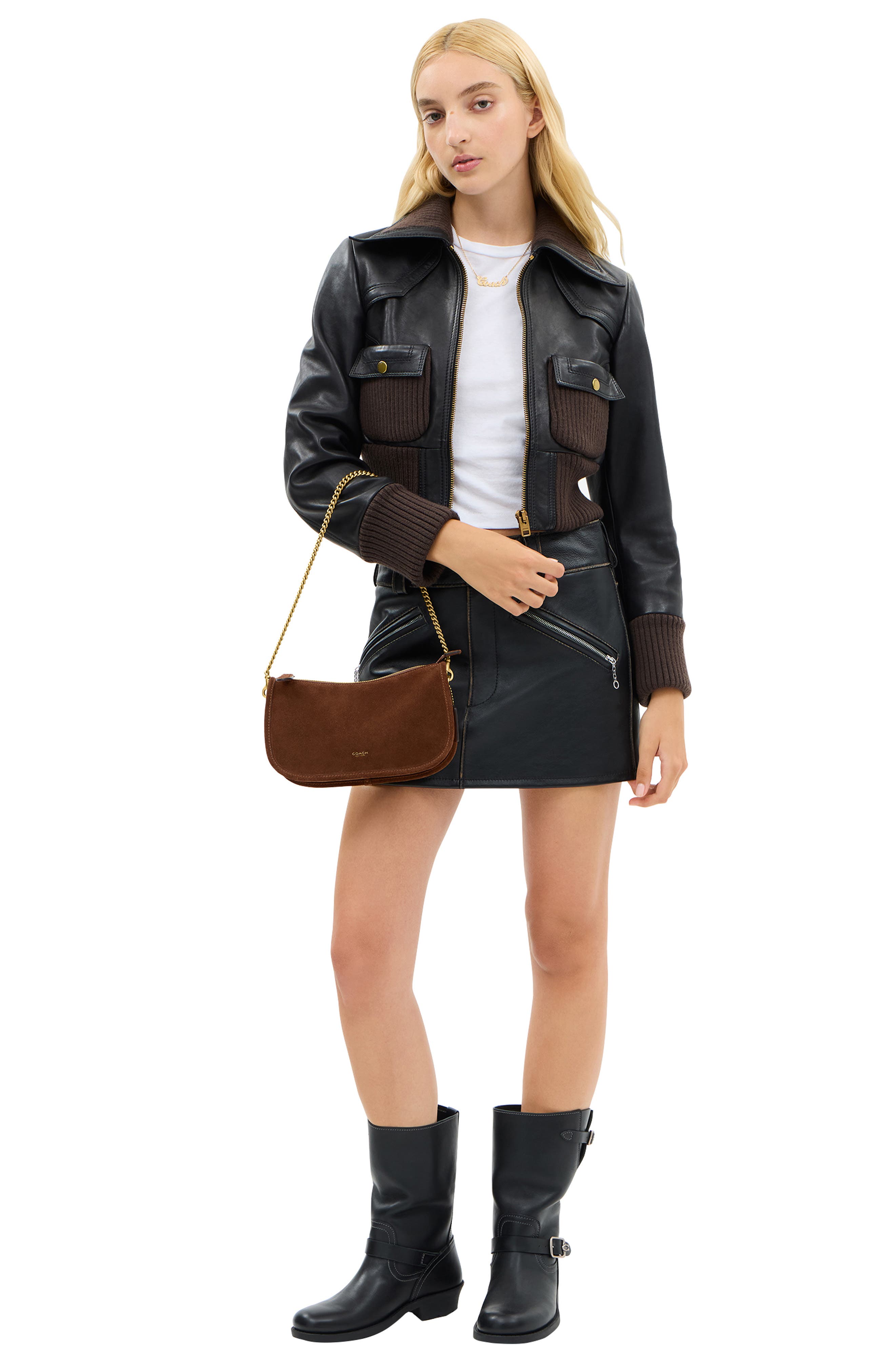 COACH Waverly Suede Shoulder Bag, Alternate, color, Warm Brown