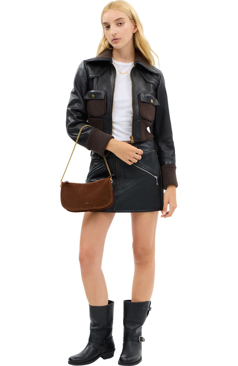 COACH Waverly Suede Shoulder Bag, Alternate, color, Warm Brown