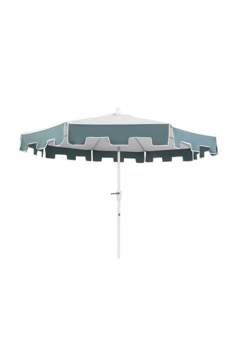 JONATHAN Y Baiona Coastal Octagon Aluminum Market Outdoor Patio Umbrella with Crank Lift and Tilt, UV-Resistant Square Trim Canopy, Alternate, color, White/Green