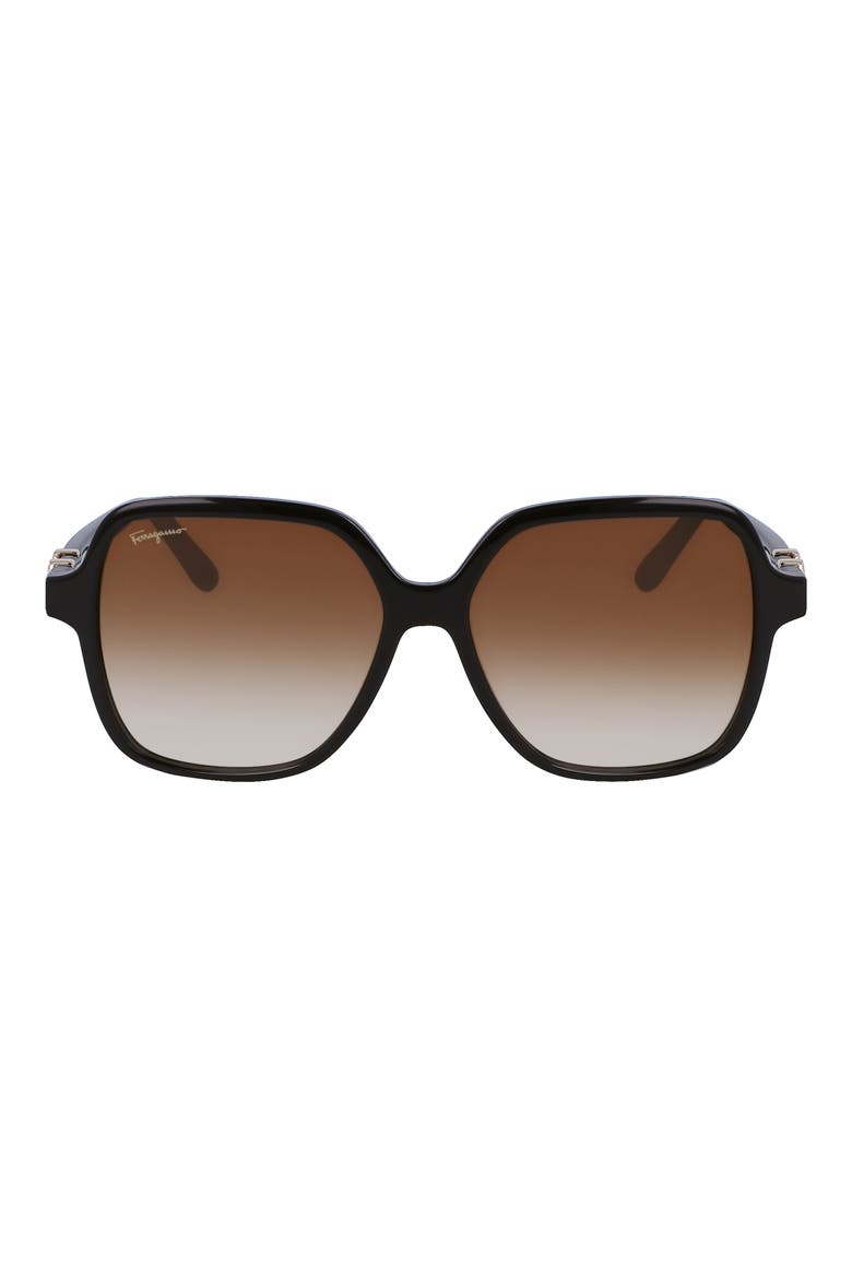 57mm Gradient Rectangular Sunglasses, Main, color, DARK BROWN