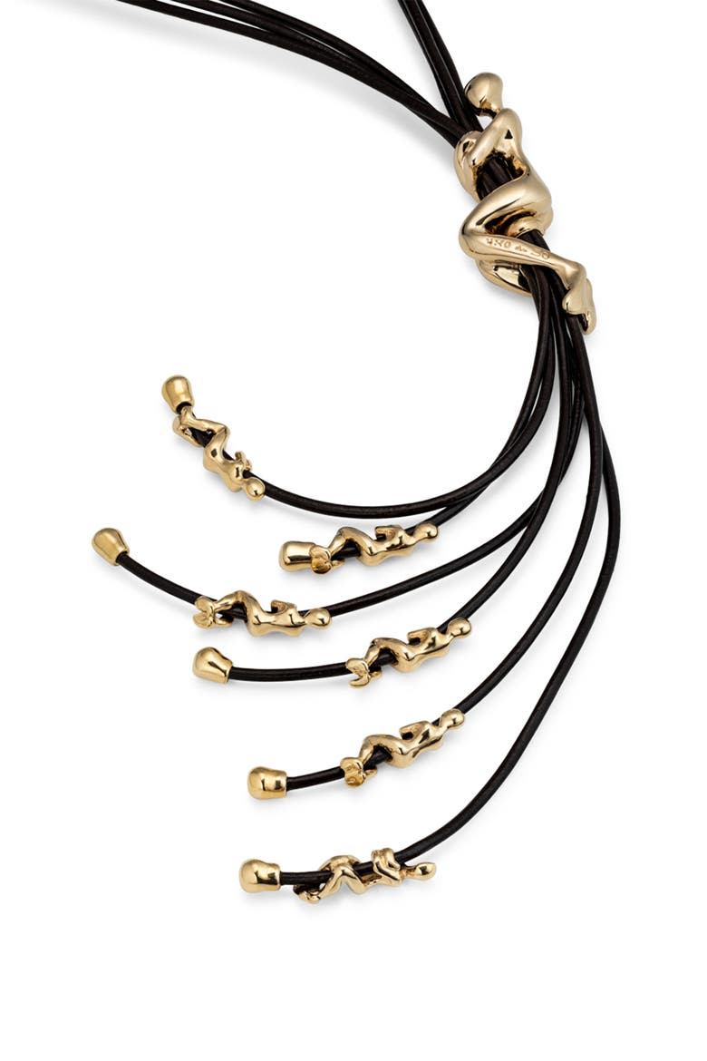 18K gold-plated leather cord long necklace, Alternate, color, Gold