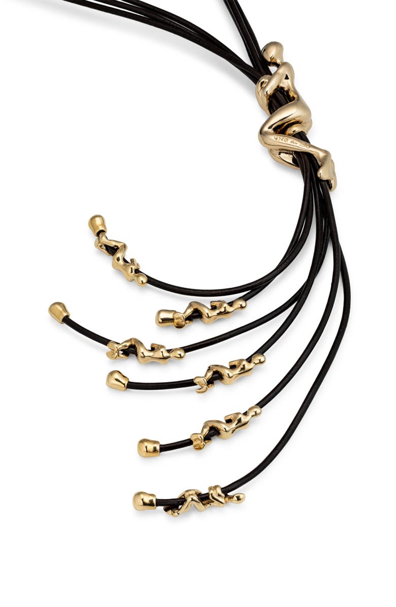 UNODE50 18K gold-plated leather cord long necklace, Alternate, color, Gold